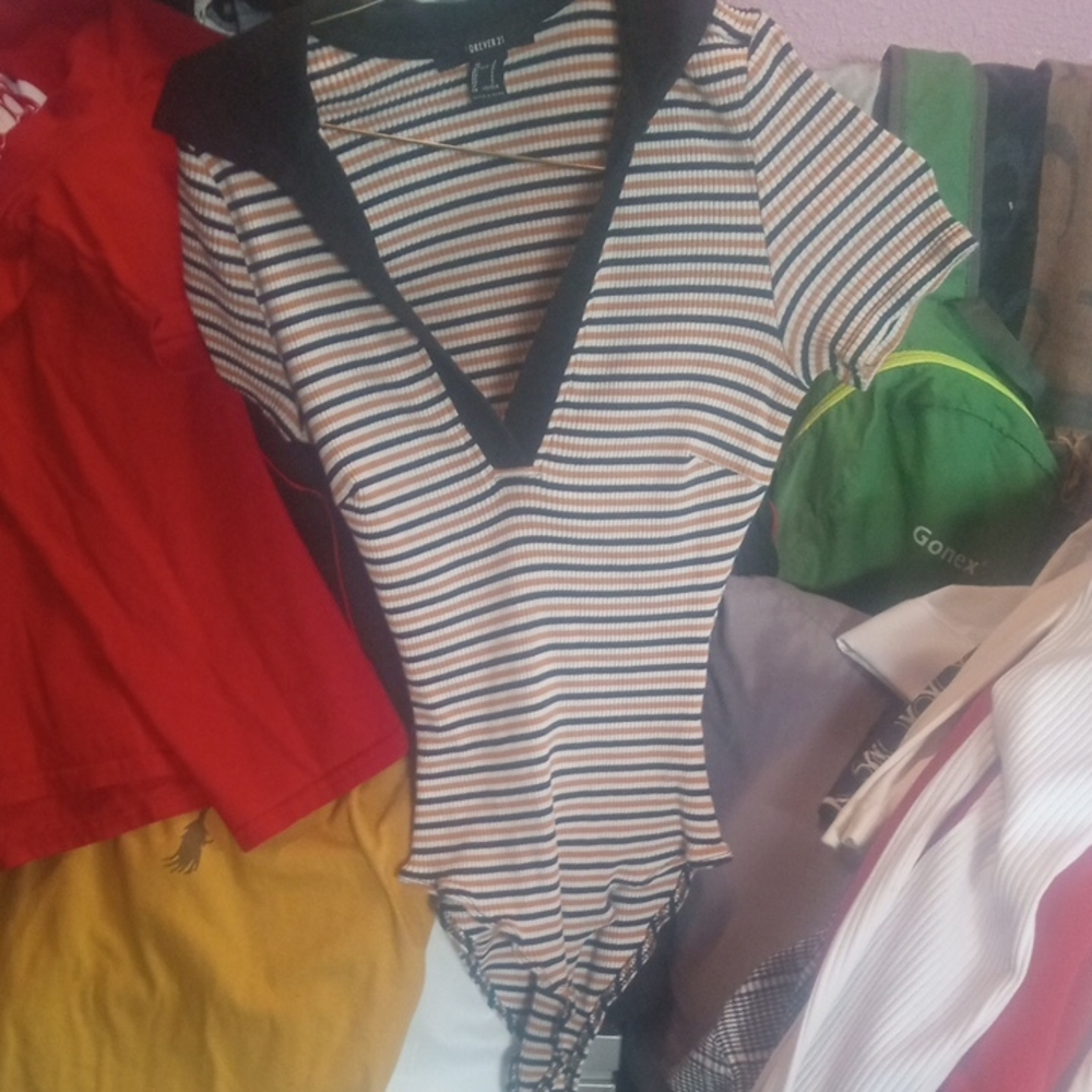 Forever 21 Striped V-Neck Camisole - Black, White, Brown